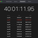 Stopwatch app showing elapsed time of 40:01:11